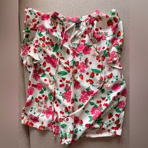 Ann Taylor Petite Fruit and Floral Print Blouse (Petite Extra Small)